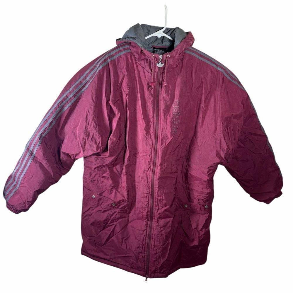 Adidas Men’s Maroon Puffer Coat with Gray Accents